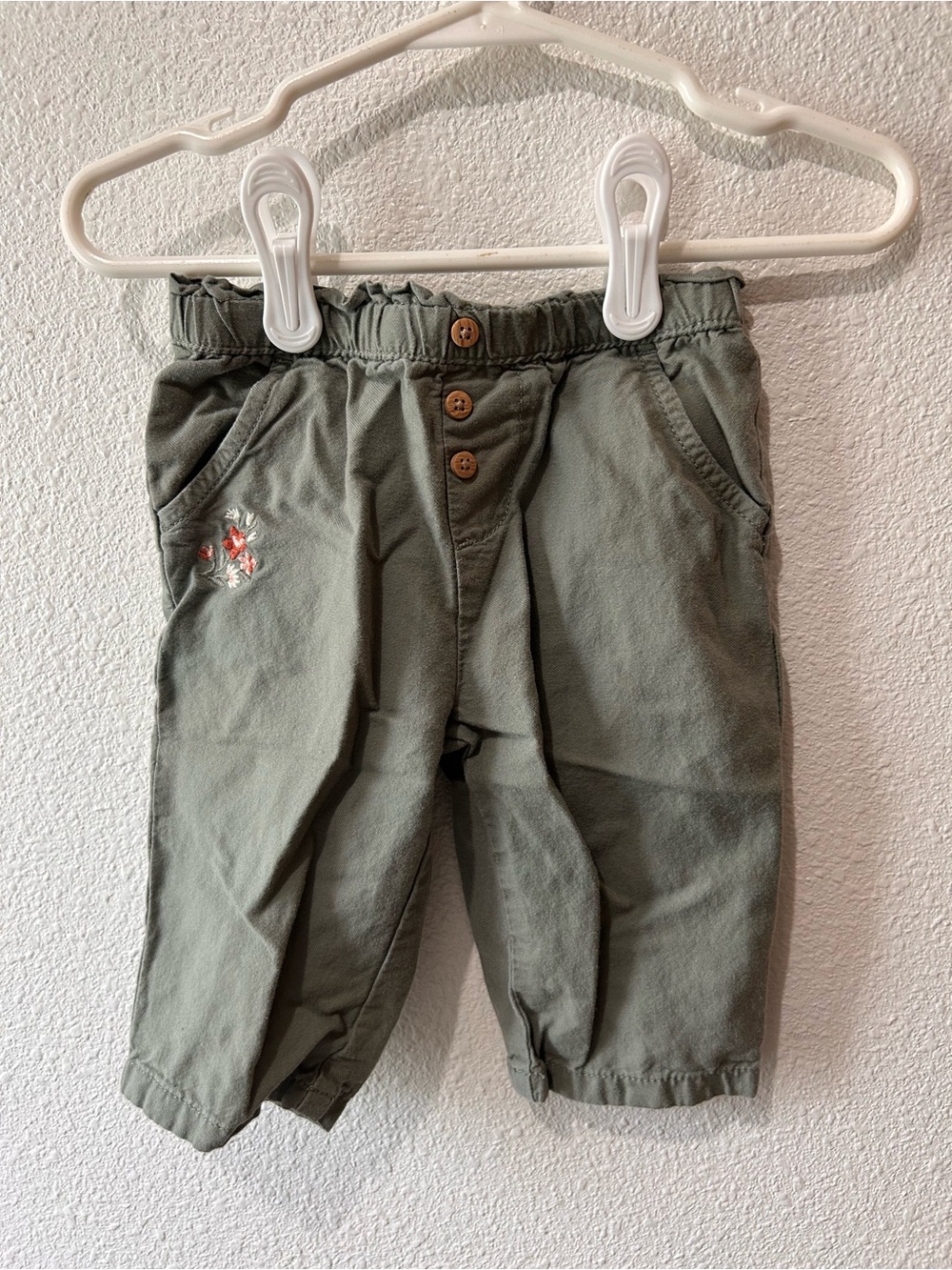 Kids Olive Green Embroidery Pants